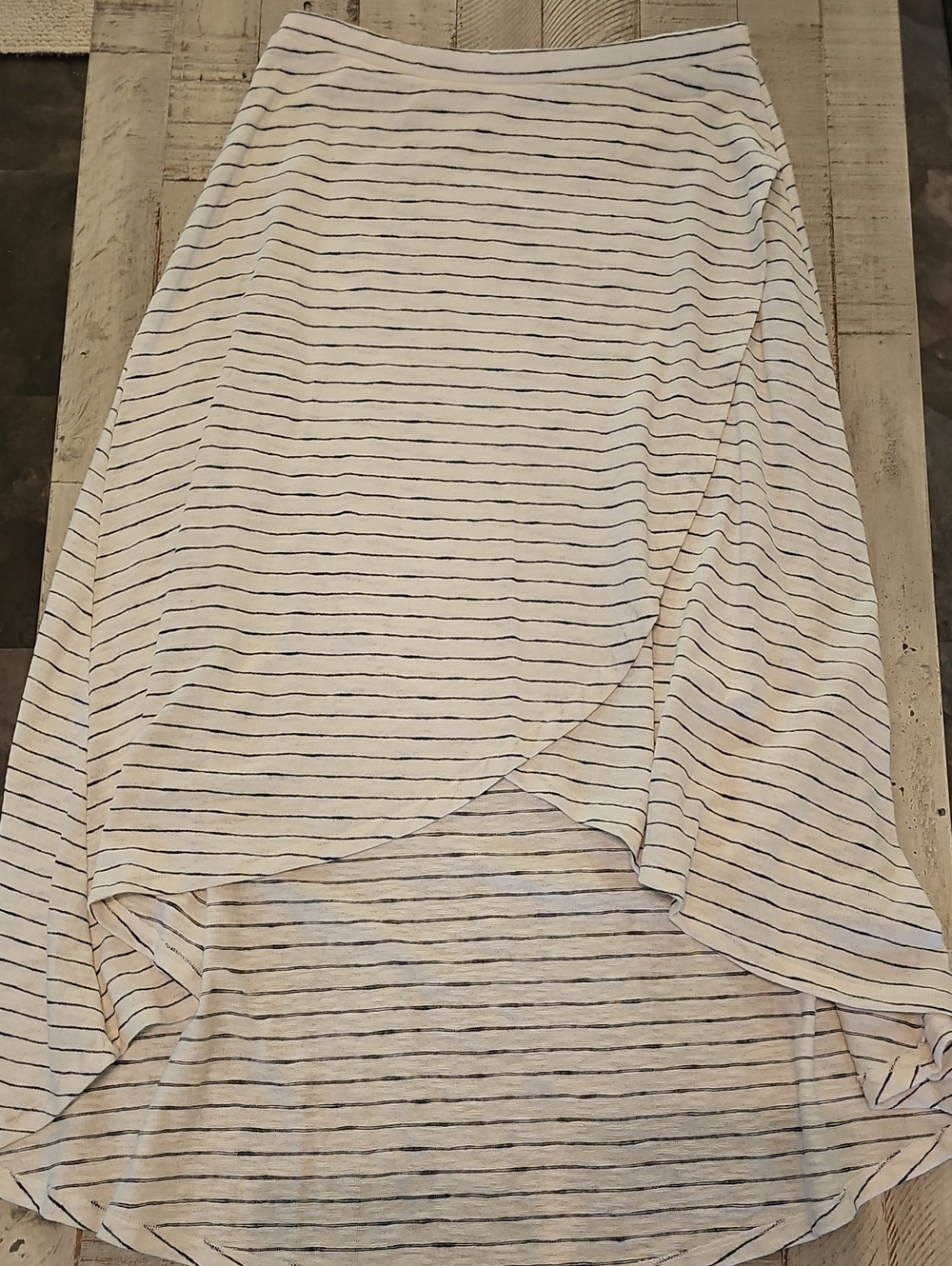 Cato High-Low Skirt in White with Navy Stripes